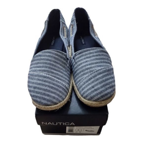 Nautica Toggle‎ Back Rudder Navy Triple Stripe Espadrille Flats Size 8.5 - Picture 2 of 11